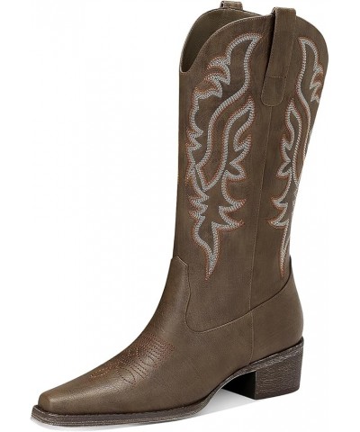 Women's Cowboy Boots, Mid-Calf Chunky Heel Pointed Toe Western Cowgirl Booties Coffee $27.30 Boots