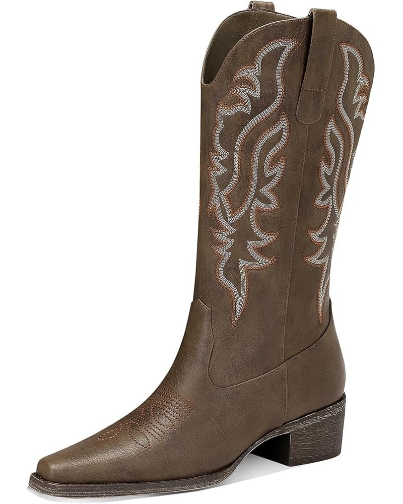 Women's Cowboy Boots, Mid-Calf Chunky Heel Pointed Toe Western Cowgirl Booties Coffee $27.30 Boots