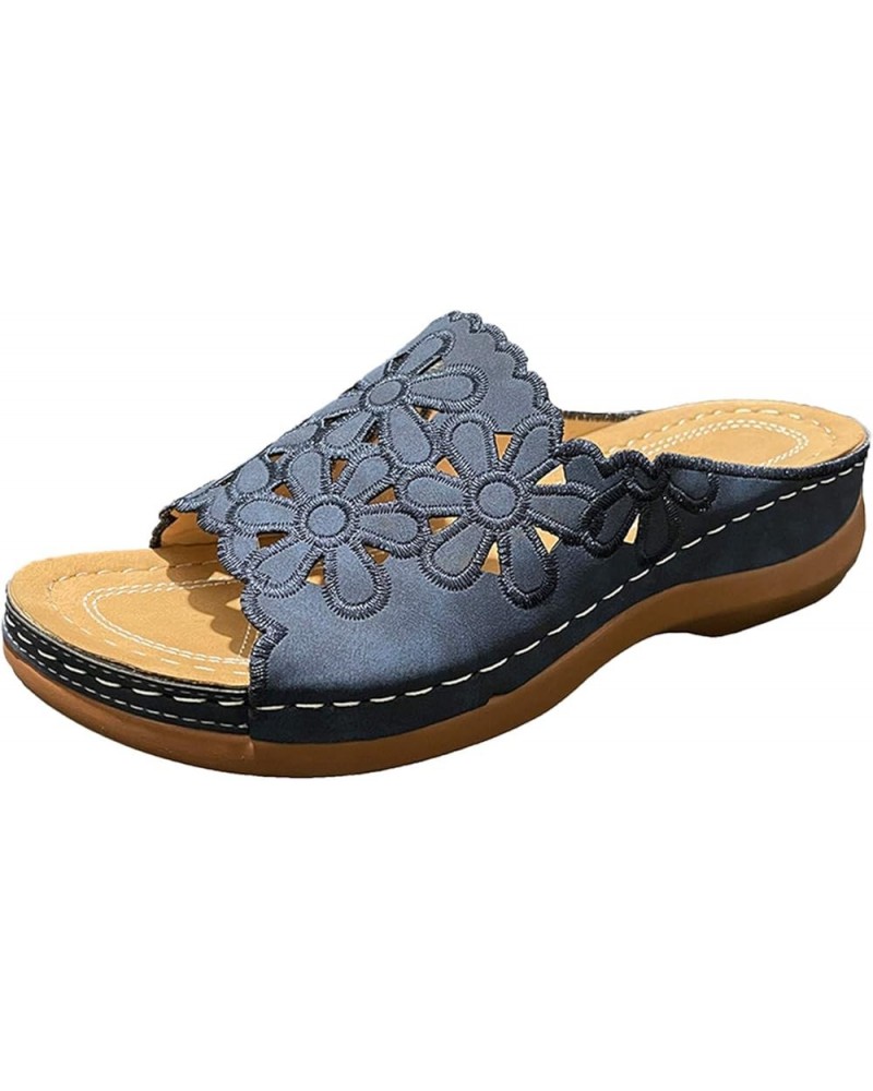 Wedge Flip Flop Sandals For Women Cloud Slides For Women Sandals Slides For Womens Sandals Orthopedic Sandals E-dark Blue $10...