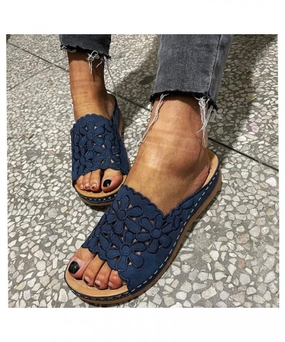 Wedge Flip Flop Sandals For Women Cloud Slides For Women Sandals Slides For Womens Sandals Orthopedic Sandals E-dark Blue $10...