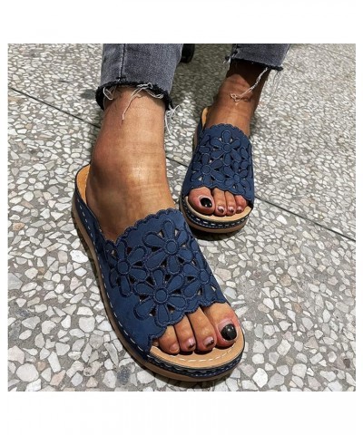 Wedge Flip Flop Sandals For Women Cloud Slides For Women Sandals Slides For Womens Sandals Orthopedic Sandals E-dark Blue $10...