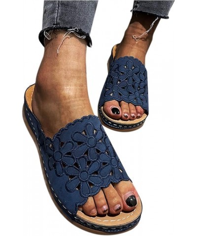 Wedge Flip Flop Sandals For Women Cloud Slides For Women Sandals Slides For Womens Sandals Orthopedic Sandals E-dark Blue $10...