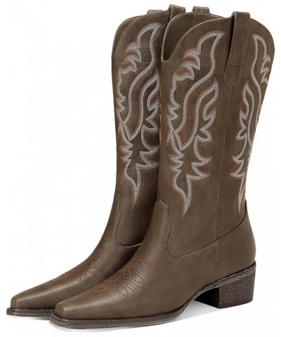 Women's Cowboy Boots, Mid-Calf Chunky Heel Pointed Toe Western Cowgirl Booties Coffee $27.30 Boots