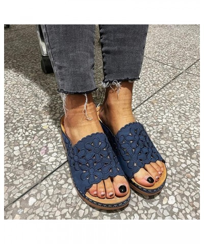 Wedge Flip Flop Sandals For Women Cloud Slides For Women Sandals Slides For Womens Sandals Orthopedic Sandals E-dark Blue $10...