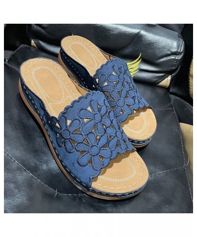 Wedge Flip Flop Sandals For Women Cloud Slides For Women Sandals Slides For Womens Sandals Orthopedic Sandals E-dark Blue $10...