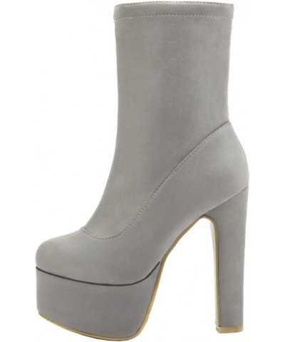 Women Trend All Match High Block Heel Platform Boots with Zip Grey $35.13 Boots