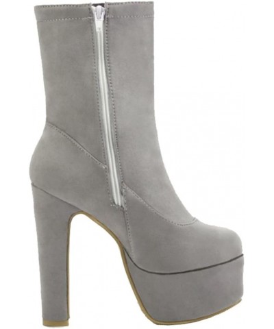 Women Trend All Match High Block Heel Platform Boots with Zip Grey $35.13 Boots