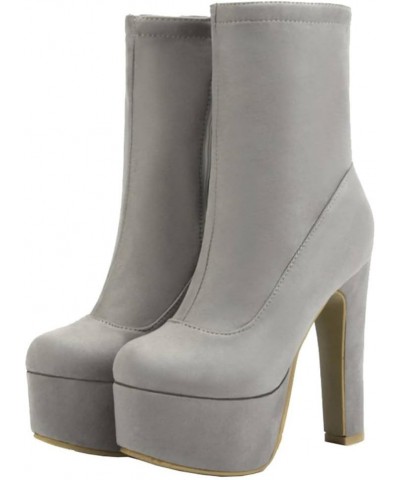 Women Trend All Match High Block Heel Platform Boots with Zip Grey $35.13 Boots