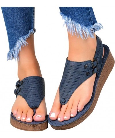 Sandals Flip Hollow Women's Out Platform Wedges Ladies Shoes Flop Casual Fashion Women's Two Strap Heeled Sandals Women Blue ...