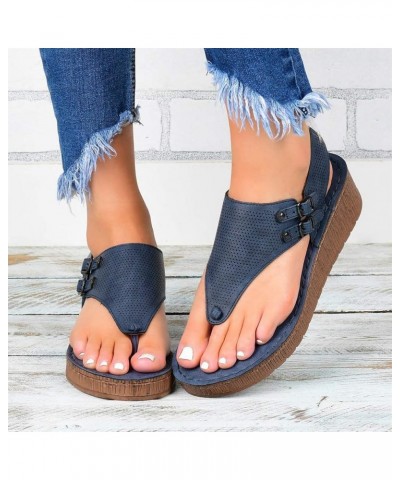 Sandals Flip Hollow Women's Out Platform Wedges Ladies Shoes Flop Casual Fashion Women's Two Strap Heeled Sandals Women Blue ...