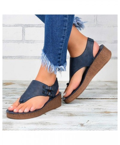 Sandals Flip Hollow Women's Out Platform Wedges Ladies Shoes Flop Casual Fashion Women's Two Strap Heeled Sandals Women Blue ...