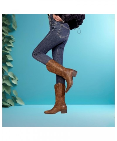 Women's Cowboy Boots, Mid-Calf Chunky Heel Pointed Toe Western Cowgirl Booties Coffee $27.30 Boots