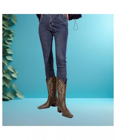 Women's Cowboy Boots, Mid-Calf Chunky Heel Pointed Toe Western Cowgirl Booties Coffee $27.30 Boots