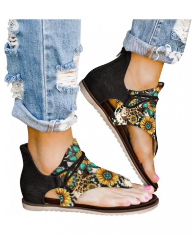 Womens Sandals Fashion Flat Summer Comfy Strappy Sandals Open Toe Dressy Sandals Cut Out Lace Up Slides Zh-black $11.60 Sandals