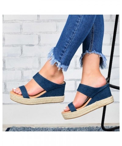 Black Platform Heels Black Wedges Boots For Women Platform Sandals Women Wide Feet Woman Sandals Heeled Blue-j $14.24 Sandals