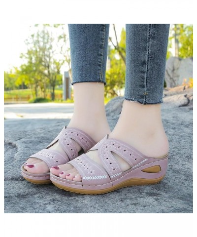 Women's Platform Wedge One Word Belt Slide Comfort Slip On Non-Slip Bohemian Sandals Shock Absorbtion Breathable Holes Arch S...