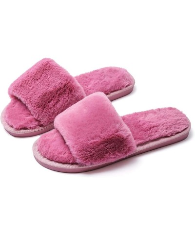 Women girl Fluffy Band Slides Faux Fur Slippers Sliders Strap Slide Open Toe Slippers Fur Fluffy shoes Purple $10.31 Slippers