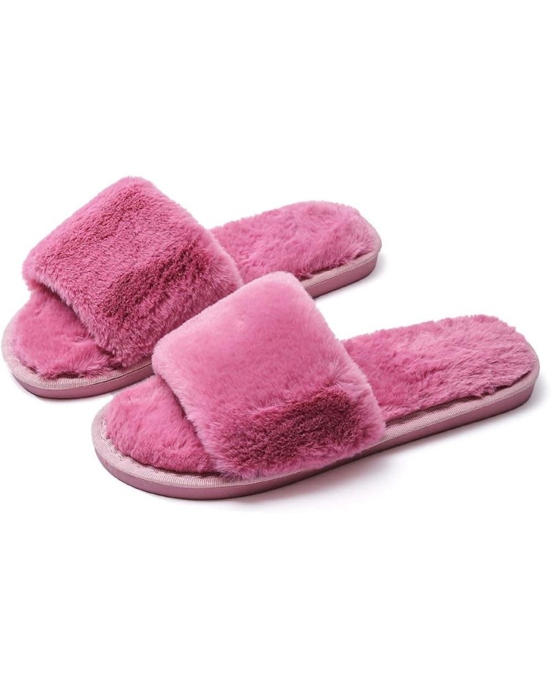 Women girl Fluffy Band Slides Faux Fur Slippers Sliders Strap Slide Open Toe Slippers Fur Fluffy shoes Purple $10.31 Slippers