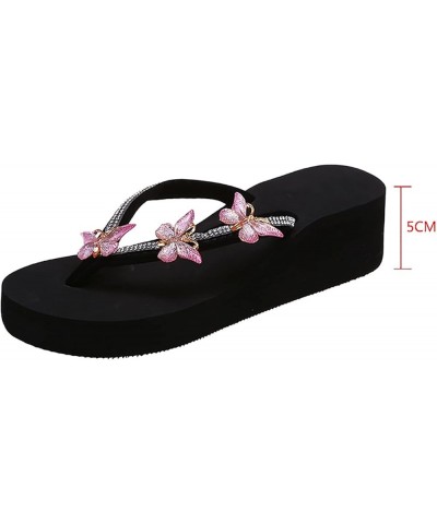 Rhinestone Crystal Butterfly Flip Flops for Women Wedge Heel Thick Bottom Slippers Clip Toe Memory Foam Waterproof Casual Bea...