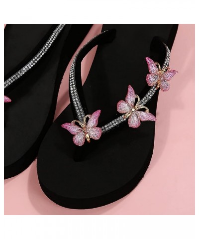 Rhinestone Crystal Butterfly Flip Flops for Women Wedge Heel Thick Bottom Slippers Clip Toe Memory Foam Waterproof Casual Bea...