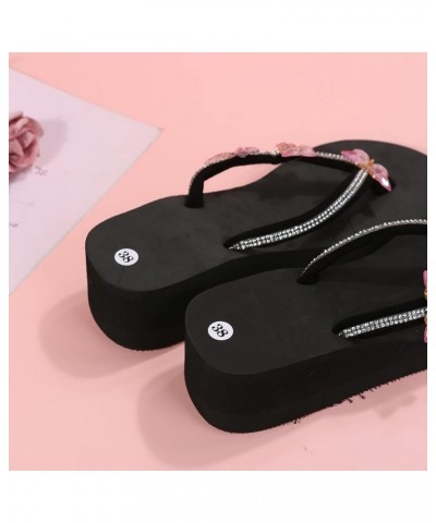 Rhinestone Crystal Butterfly Flip Flops for Women Wedge Heel Thick Bottom Slippers Clip Toe Memory Foam Waterproof Casual Bea...