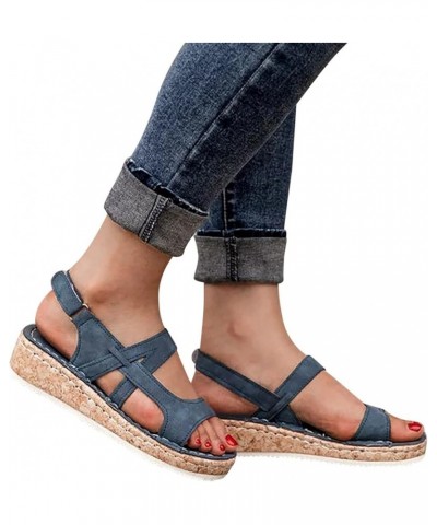 Orthopedic Sandals for Women, Women's Wedge Sandals Fish Mouth Hook and Loop Strap Sandals Leisure Sandals Blue $17.93 Sandals