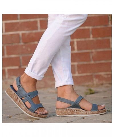 Orthopedic Sandals for Women, Women's Wedge Sandals Fish Mouth Hook and Loop Strap Sandals Leisure Sandals Blue $17.93 Sandals