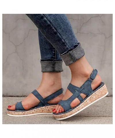 Orthopedic Sandals for Women, Women's Wedge Sandals Fish Mouth Hook and Loop Strap Sandals Leisure Sandals Blue $17.93 Sandals