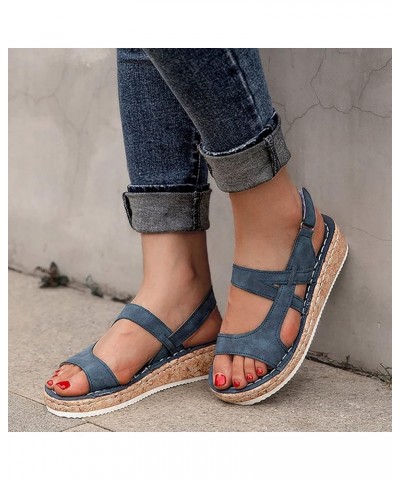 Orthopedic Sandals for Women, Women's Wedge Sandals Fish Mouth Hook and Loop Strap Sandals Leisure Sandals Blue $17.93 Sandals