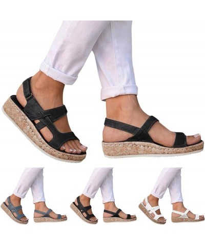 Orthopedic Sandals for Women, Women's Wedge Sandals Fish Mouth Hook and Loop Strap Sandals Leisure Sandals Blue $17.93 Sandals