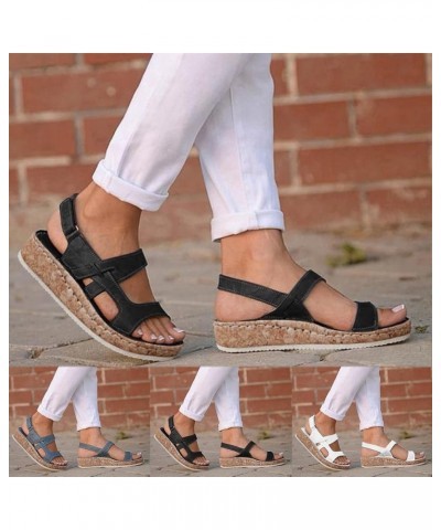 Orthopedic Sandals for Women, Women's Wedge Sandals Fish Mouth Hook and Loop Strap Sandals Leisure Sandals Blue $17.93 Sandals