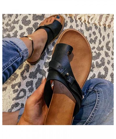 Fashion Ring Sandals Women's Outdoor Leather Casual Shoes Wedges Toe Slippers Women's Platform Sandals Women Chunky Heel Blac...