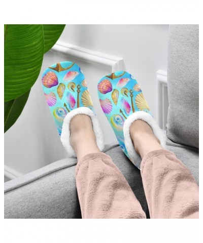 Winter Fuzzy Fleece Warm Memory Foam Cozy Shoes Closed Back House Slippers for Women Girl Men Indoor Outdoor Bedroom Marine P...