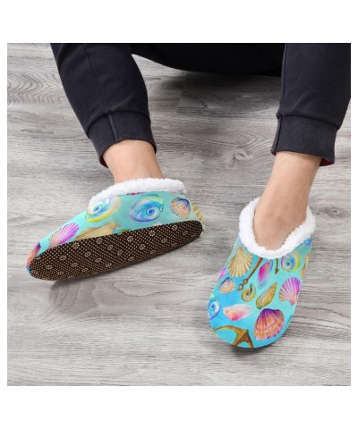 Winter Fuzzy Fleece Warm Memory Foam Cozy Shoes Closed Back House Slippers for Women Girl Men Indoor Outdoor Bedroom Marine P...