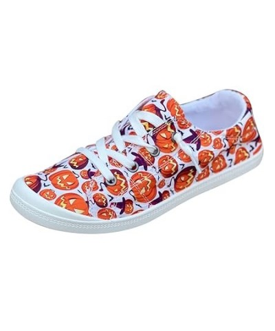 Women's Walking Sneakers Halloween Print Loafers for Women Ladies Shoes Canvas Flat Shoes Soft Vulcanize (Orange, 7) 8 Orange...