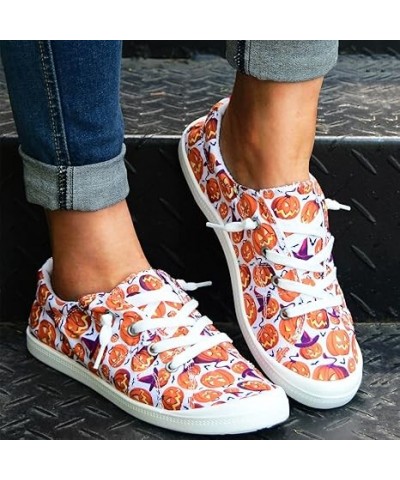 Women's Walking Sneakers Halloween Print Loafers for Women Ladies Shoes Canvas Flat Shoes Soft Vulcanize (Orange, 7) 8 Orange...