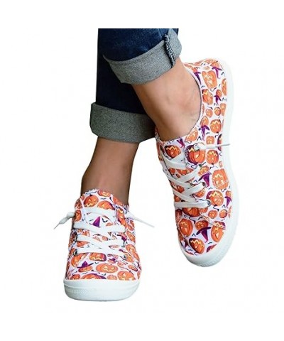 Women's Walking Sneakers Halloween Print Loafers for Women Ladies Shoes Canvas Flat Shoes Soft Vulcanize (Orange, 7) 8 Orange...