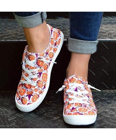 Women's Walking Sneakers Halloween Print Loafers for Women Ladies Shoes Canvas Flat Shoes Soft Vulcanize (Orange, 7) 8 Orange...