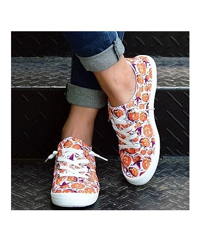 Women's Walking Sneakers Halloween Print Loafers for Women Ladies Shoes Canvas Flat Shoes Soft Vulcanize (Orange, 7) 8 Orange...