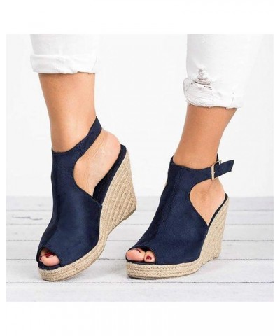 Summer Sandals for Women 2024, Platform Sandals Women Dressy Summer Espadrille Open Toe Wedge Sandals with Buckle Dark Blue $...