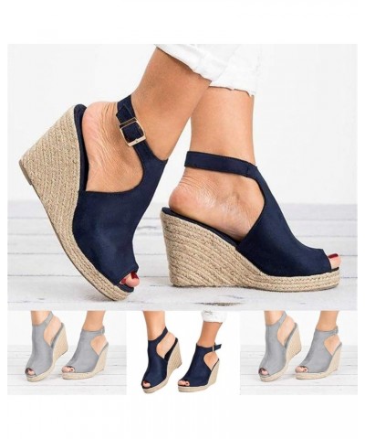 Summer Sandals for Women 2024, Platform Sandals Women Dressy Summer Espadrille Open Toe Wedge Sandals with Buckle Dark Blue $...