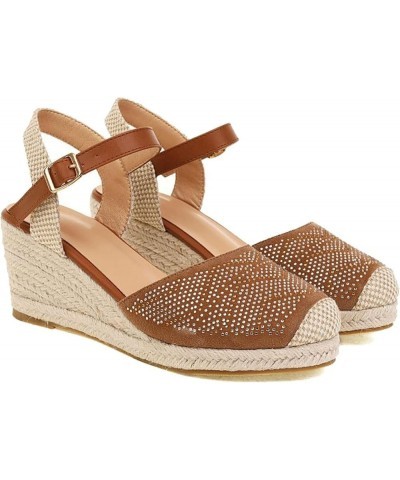 Women's Classic Ankle Strap Wedge Heel Sandals Round Head Party Women's Espadilles Wedge Light Tan $40.92 Sandals