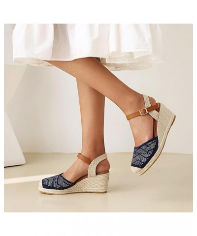 Women's Classic Ankle Strap Wedge Heel Sandals Round Head Party Women's Espadilles Wedge Light Tan $40.92 Sandals