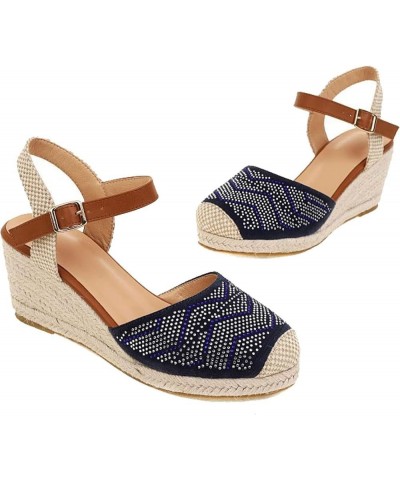 Women's Classic Ankle Strap Wedge Heel Sandals Round Head Party Women's Espadilles Wedge Light Tan $40.92 Sandals