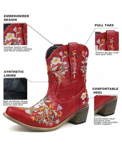 Boots Boots Retro Cowboy Boots For Women Shoes Embroidered Women's boots Heeled Boots for Women Booties Red $20.00 Boots