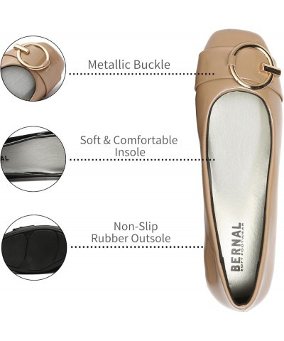 Women's Comfortable Flat Shoes - Round Toe Classic Cute Bow Metal Buckle Slip on Ballet Flats Apricot Patent/Square $13.25 Flats