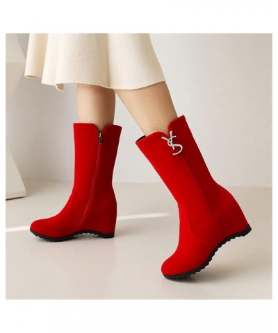 Women's Wedge Heel Boots Winter Warm Long Shaft Boots Retro Suede Snow Boots with Zipper Women's Elegant Party Shoes with Rhi...