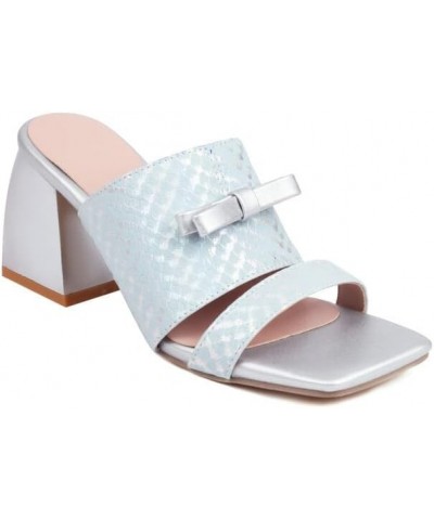 Women's Open Toe Chunky High Heels Sandals Slip O Block Heels Cute Bowkont Mules Sandals Dress Shoes Blue $38.00 Sandals