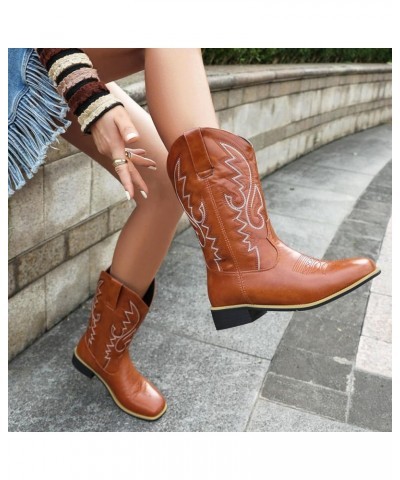 Classic Cowboy Boots for Women Square Toe Wide Calf Cowgirl Cowboy Boots 448 Yellow $31.34 Boots