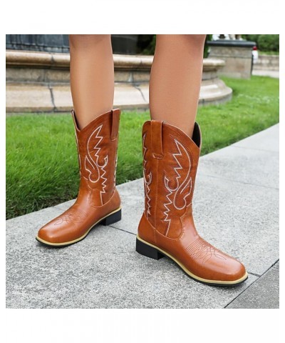 Classic Cowboy Boots for Women Square Toe Wide Calf Cowgirl Cowboy Boots 448 Yellow $31.34 Boots